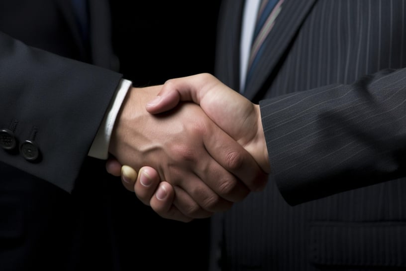 Dos personas de traje dándose un apretón de manos